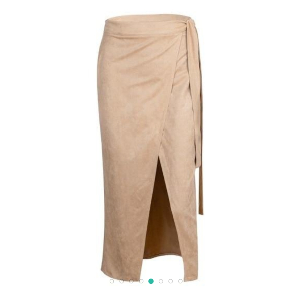 NEW...High Waist Midi Suede Wrap Skirt - Picture 4 of 8